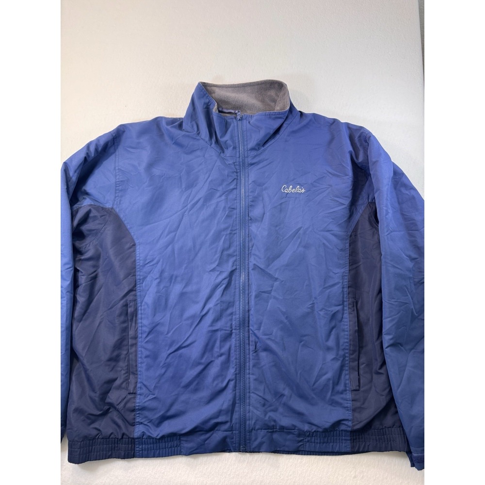 Cabelas Mens Fleece Lined Full Zip Windbreaker Jacket 2XL Blue Hunting Outdoor